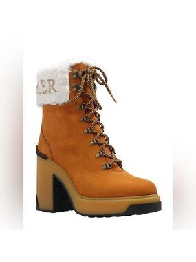 NIB Moncler Claudia Faux Fur Suede Block Heel Ankle Booties